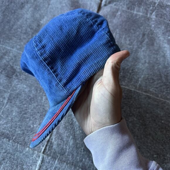 Men's Vintage 80s Master Mix Feed Farming Blue Corduroy Trucker Snapback Hat Cap - Picture 2 of 4